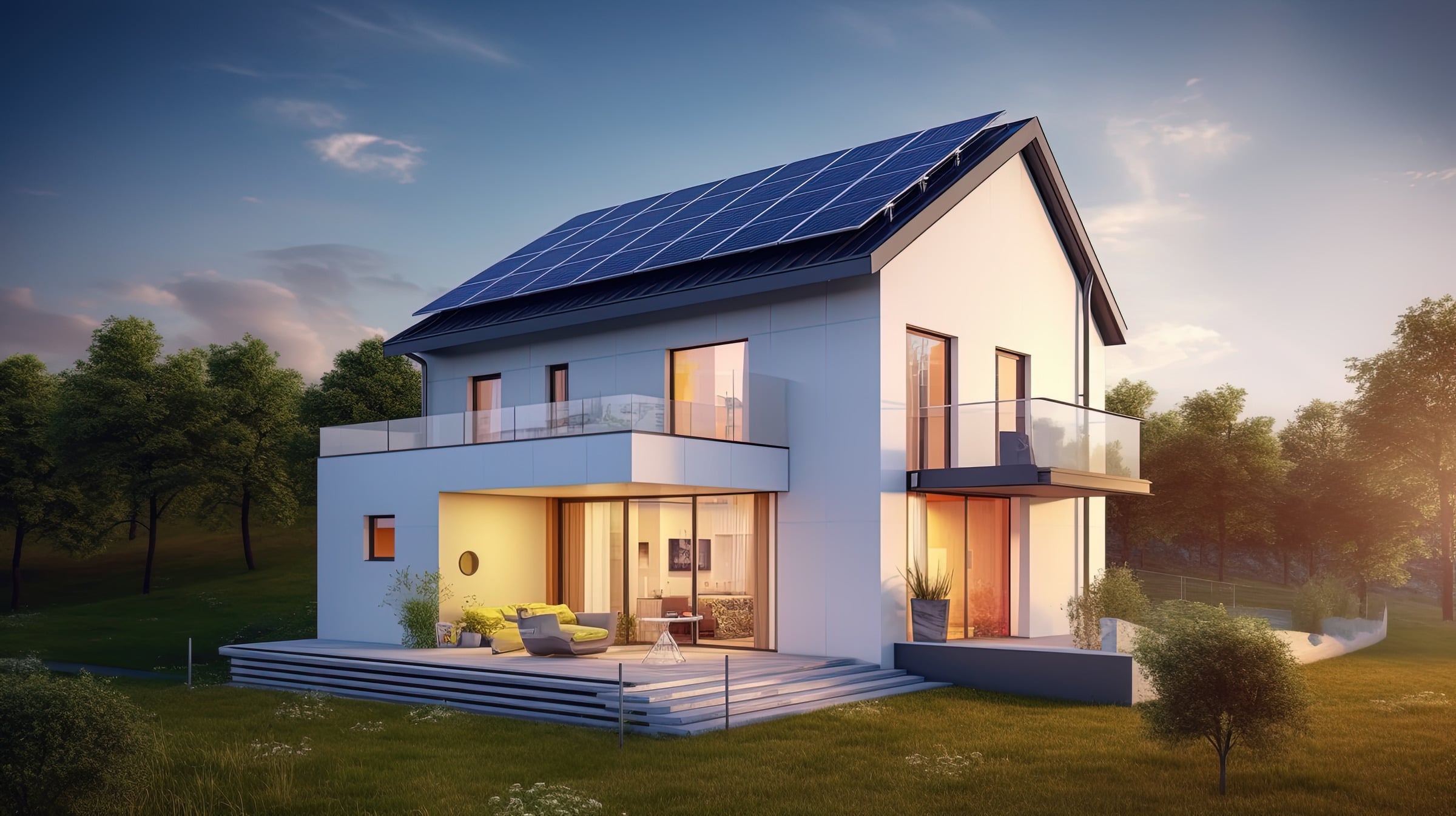 Residência moderna alimentada por energia solar